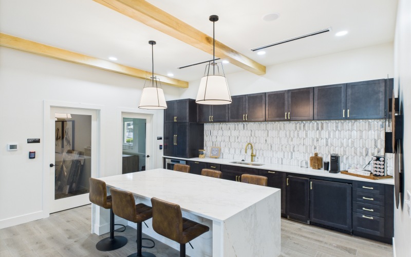 Kitchen with island and coffee bar