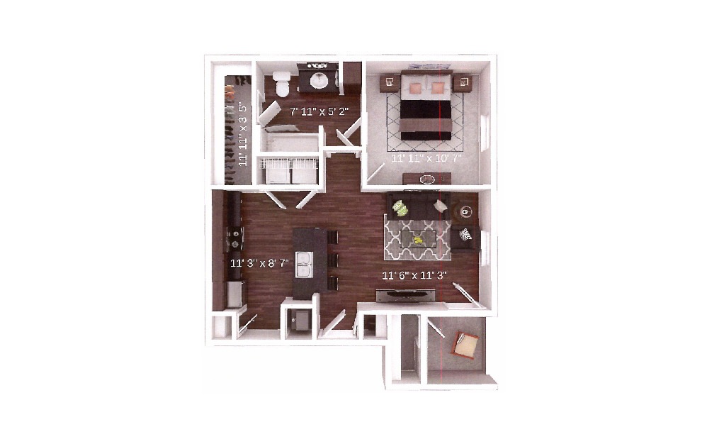 The Station - 1 bedroom floorplan layout with 1 bath and 680 square feet.